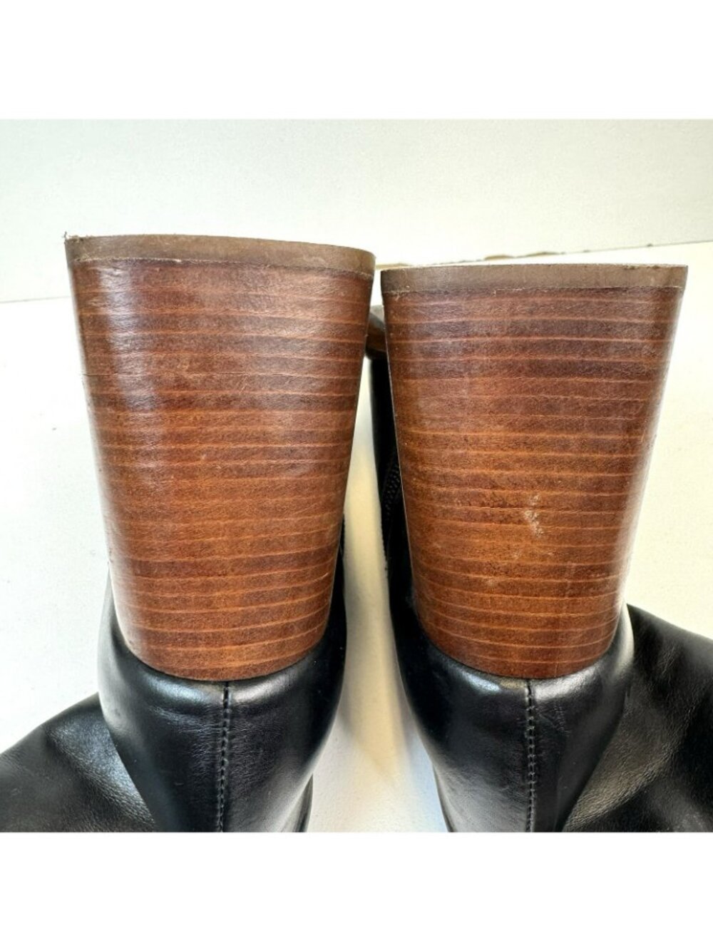 Ana Palma Mid Calf Leather Boots Black Block Heel Square Toe 90s Size 38 US 7 - Picture 10 of 12